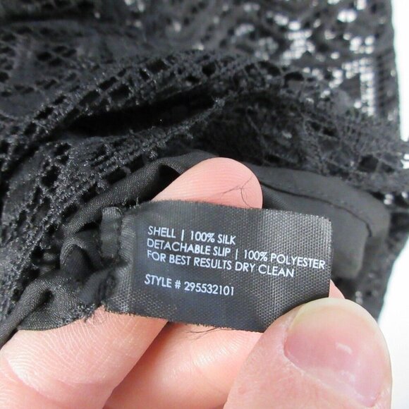 Club Monaco Silk Mini Dress Cocktail 6 Black Elegant Dress Crochet Party 306 - Picture 4 of 9